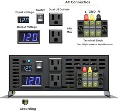 Pure Sine Wave Inverter 4000W 12V DC to 120VAC Solar Generator Battery Backup RV