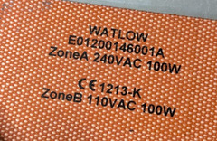 Watlow E01200146001A Silicone Heater Pad 200W Dual Zone 240V 110V Plate