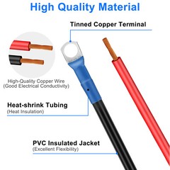6AWG Battery Cables Set, 12V 30cm/12in w/ 3/8″ Terminals for Inverter Connection