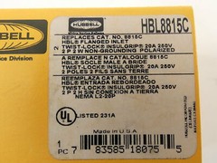 Kellems Hubbell HBL8815C Flanged Inlet, 20A, 250V, 2P, 2W – NEW Surplus!