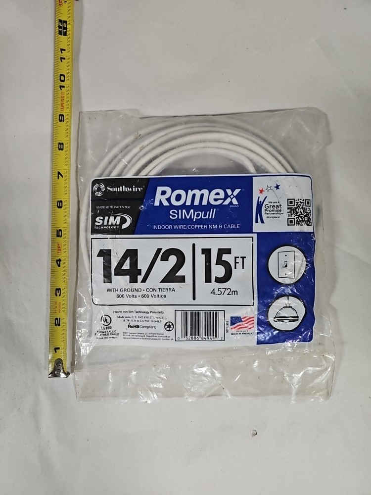 NEW Southwire Romex SimPull 15 ft. 14/2 Indoor Wire/Copper NM-B Cable