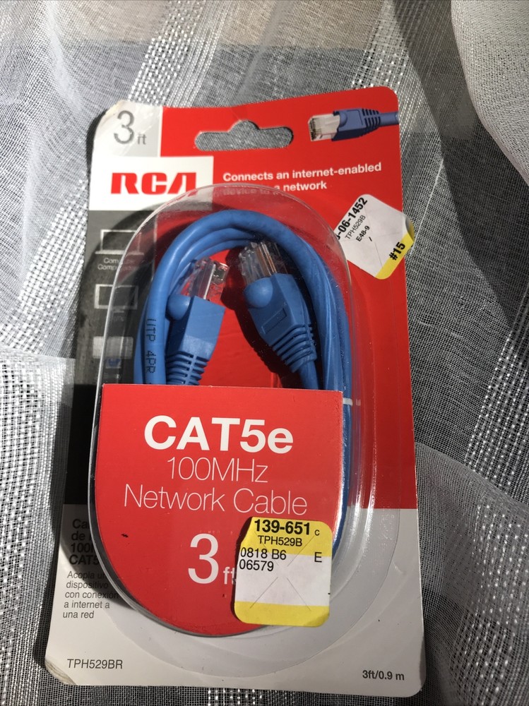 RCA Cat5e Network Cable Blue 3-Ft. TPH529BR NEW ETHERNET 10 BaseT Token Ring