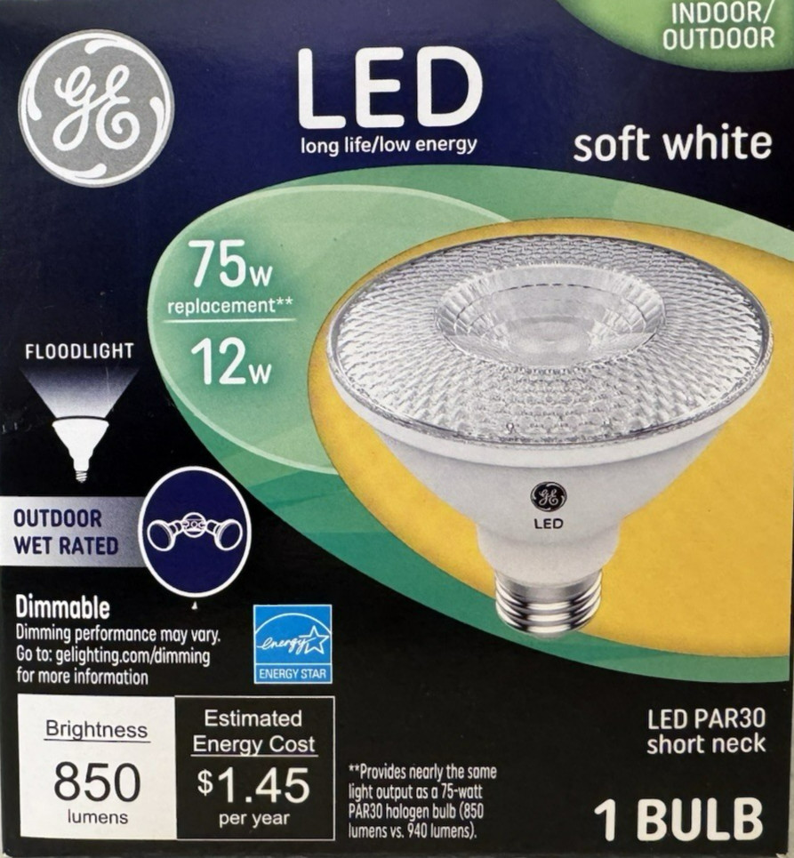 GE 75-Watt PAR30 Short Neck Soft White Wet-Rated LED Flood Light – 850 Lumens