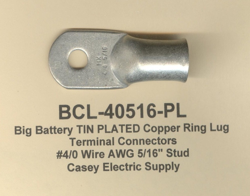 5 TIN PLATED Big Copper Lug RING Terminal Connectors #4/0 Wire Gauge 5/16″ Stud