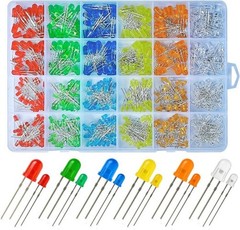600Pcs 3mm 5mm LED Assortment Kit 6 Colors White Red Blue Green Yellow