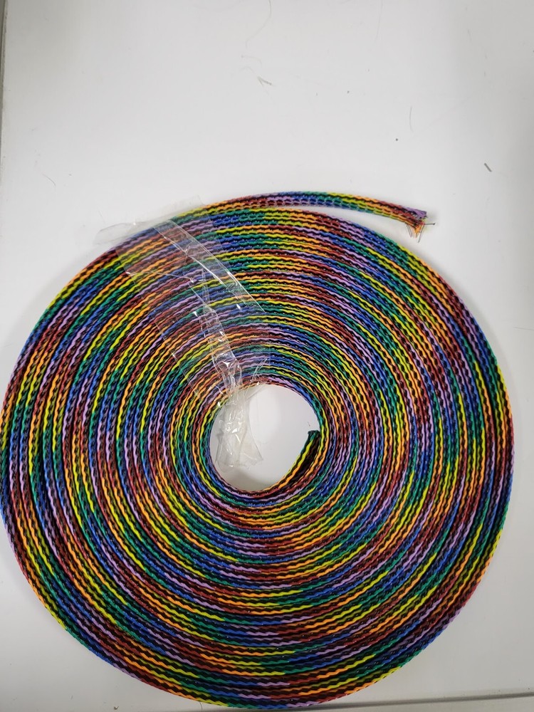 25 FT 3/8″ RAINBOW WITH BLACK STRIPE PET EXPANDO SLEEVING BRAID