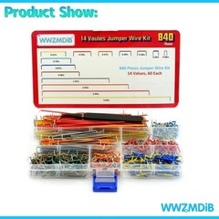 840 Pin Breadboard Jumper Wires Kit 14 Vaules 2-125mm, Single Strand, Assorted