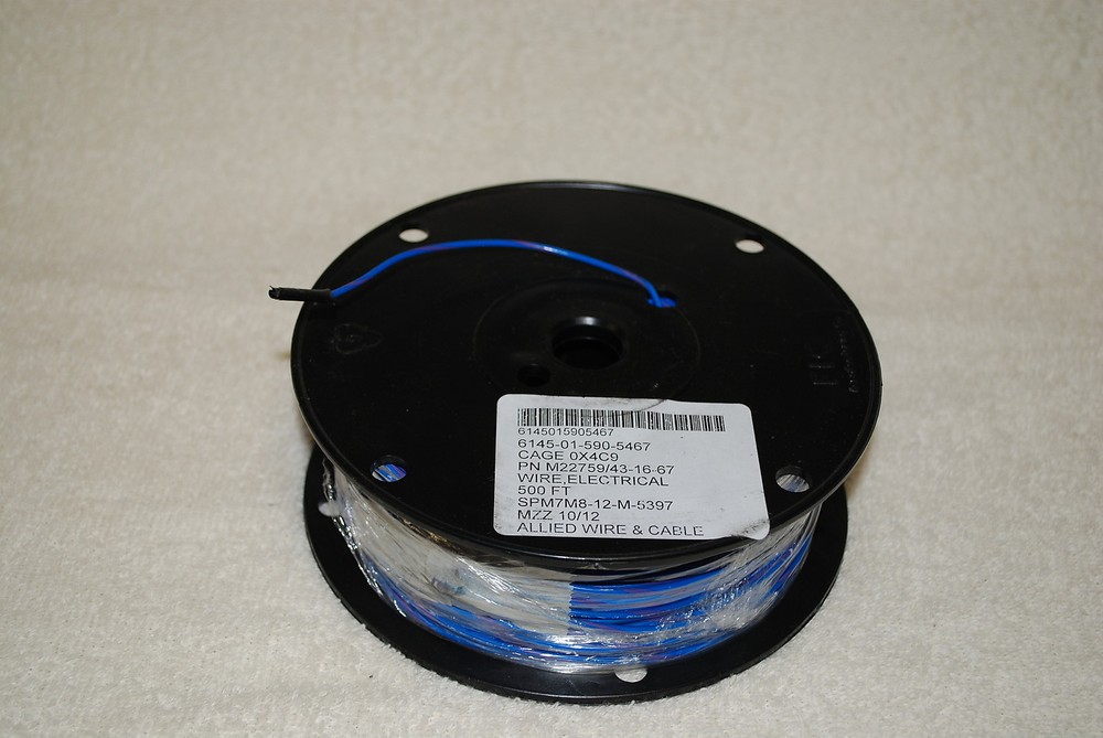 MIL-SPEC M22759/43-16-67 SILVER PLATED WIRE 16 AWG 500 FEET BLUE VIOLET STRIPE