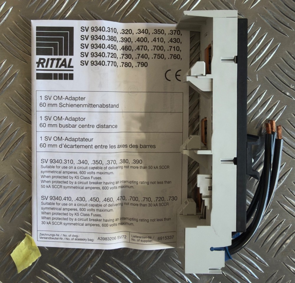 Rittal SV 9340.720 RiLine60 Busbar Adapter 690V 40A 3 Phase Industrial