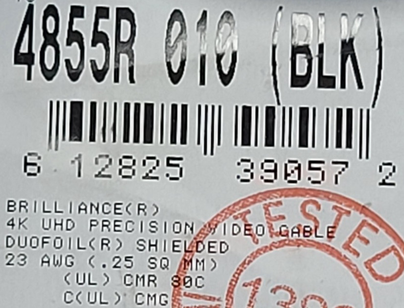 Belden 4855R RG-59 Silvered Copper 4K UHD 12G-SDI Mini-Coax Cable Black /50ft