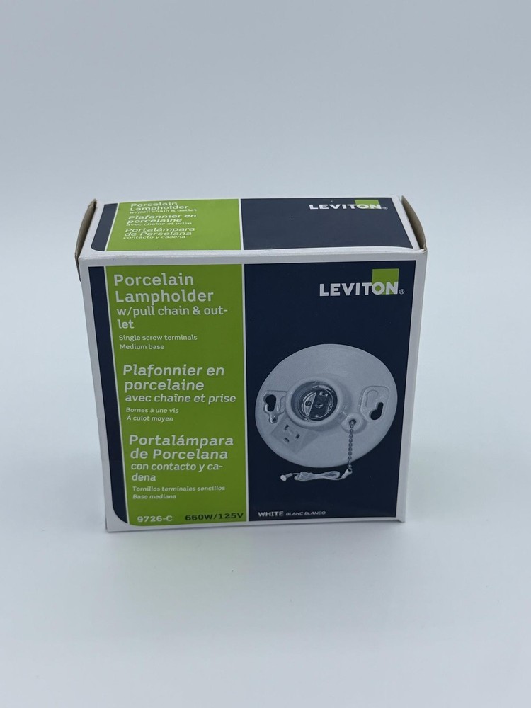 Leviton 9726-C Porcelain Lampholder 660W 125V White With Outlet Power Inlet