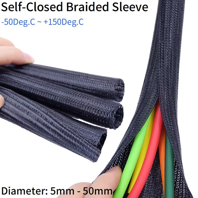 1/6M Expandable Sleeving Self Close Braided PET Insulate Cable Sock Tube Loom S