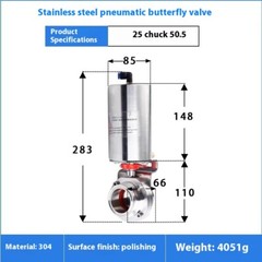 4″Φ102 Pneumatic Actuator Sanitary Butterfly Valve316L OD119Clamp Single Acting