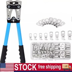 Battery Cable Lug Crimping Tool Heavy Duty 10-1 AWG W 60PC Copper Ring Terminal