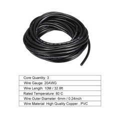RVV Wire Cable Extension Cord Copper Wire Conductor 3 Core 20 AWG 10M/32.8ft