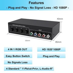 4 in 1 Out Way 5 RCA YPbPr Composite L/R Audio Video AV Switch Box Selector