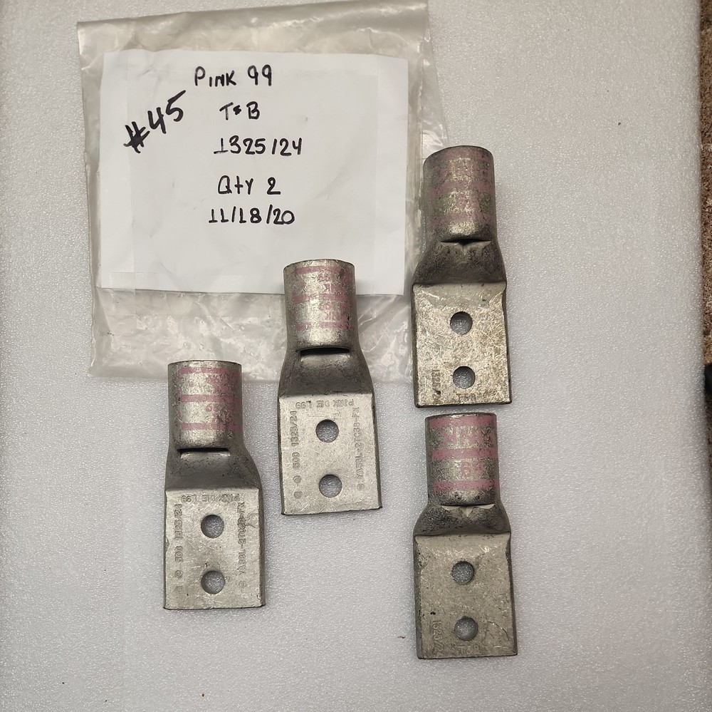 (4) Burndy YA38L2TC38FX, 500 to 550, 3/8 X 1″ 2-Hole Lug, FREE SHIPPING