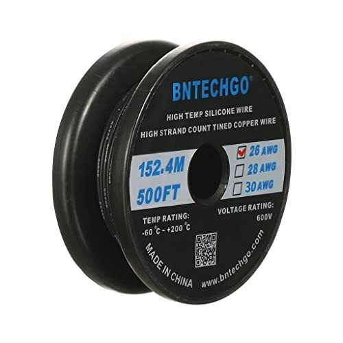 BNTECHGO 26 Gauge Silicone Wire Spool 500 ft Black Flexible 26 AWG Stranded T…