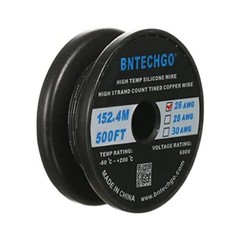 BNTECHGO 26 Gauge Silicone Wire Spool 500 ft Black Flexible 26 AWG Stranded T…
