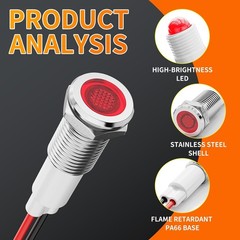 4 Pieces 12V LED Metal Indicator Lights 10mm IP67 Waterproof Low Power Pilot