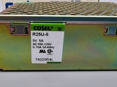COSEL POWER SUPPLY R25U-5, 5V 5A, AC100-120V, 0.70A 50-60 HZ, R/RR SERIES R/RR25