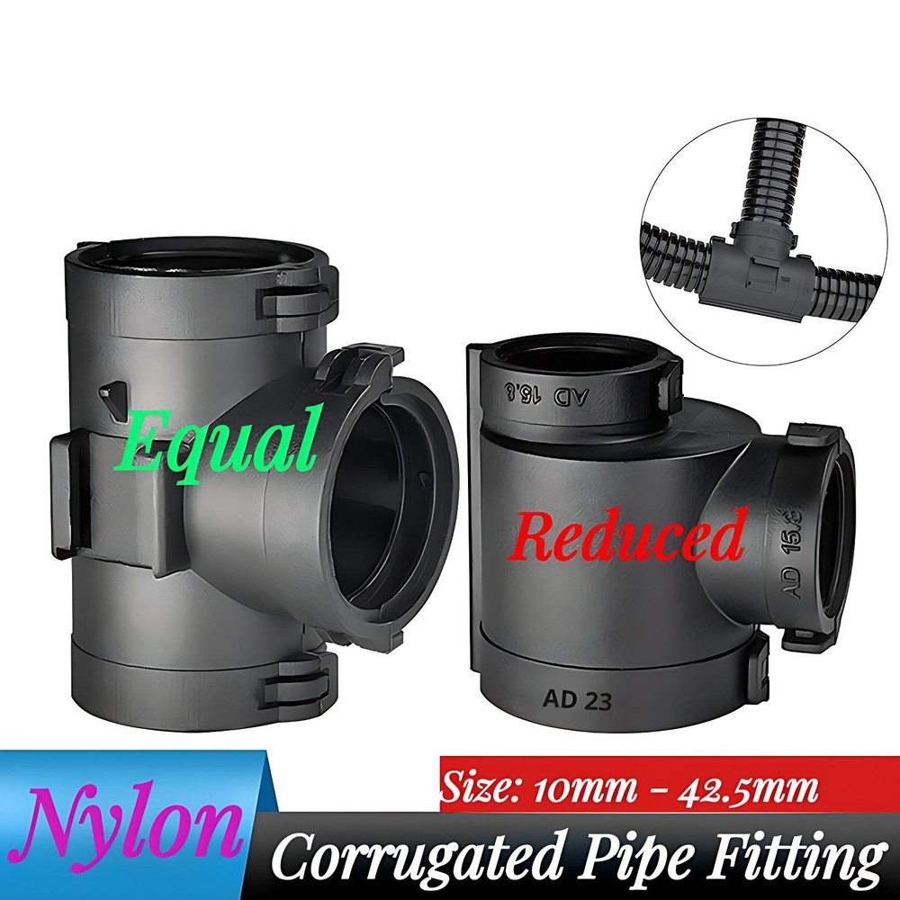 Corrugated Pipe Snap Tee Connector Fitting Nylon For Corrugated Cable Tubing New