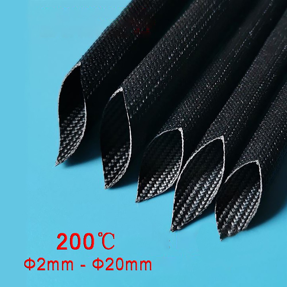 Silicon Fiber Glass Insulated Tube Braided High Temperature Sleeving 200℃ Black