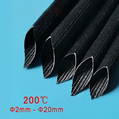 Silicon Fiber Glass Insulated Tube Braided High Temperature Sleeving 200℃ Black