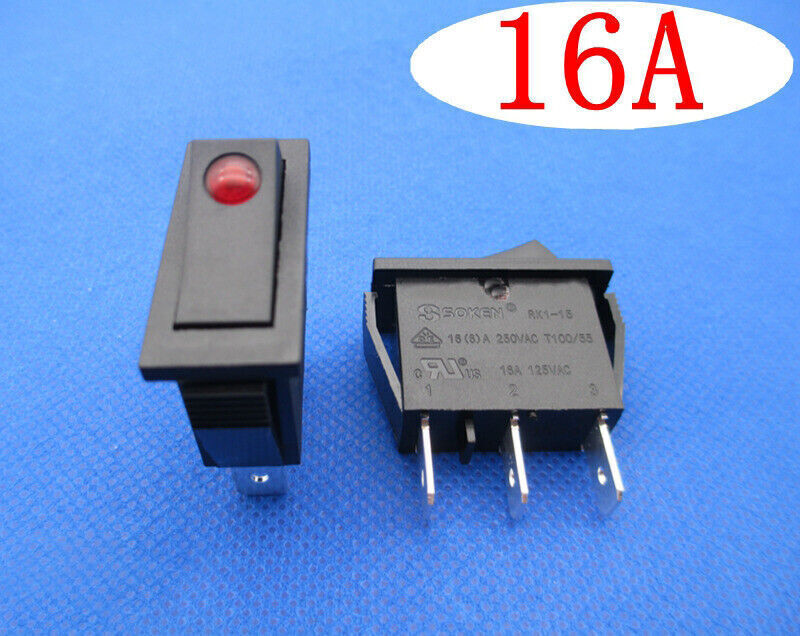 SOKEN RK1-15 Rocker Switch 16A 125/250VAC T100/55 3 Pins 2 Positions Maintained
