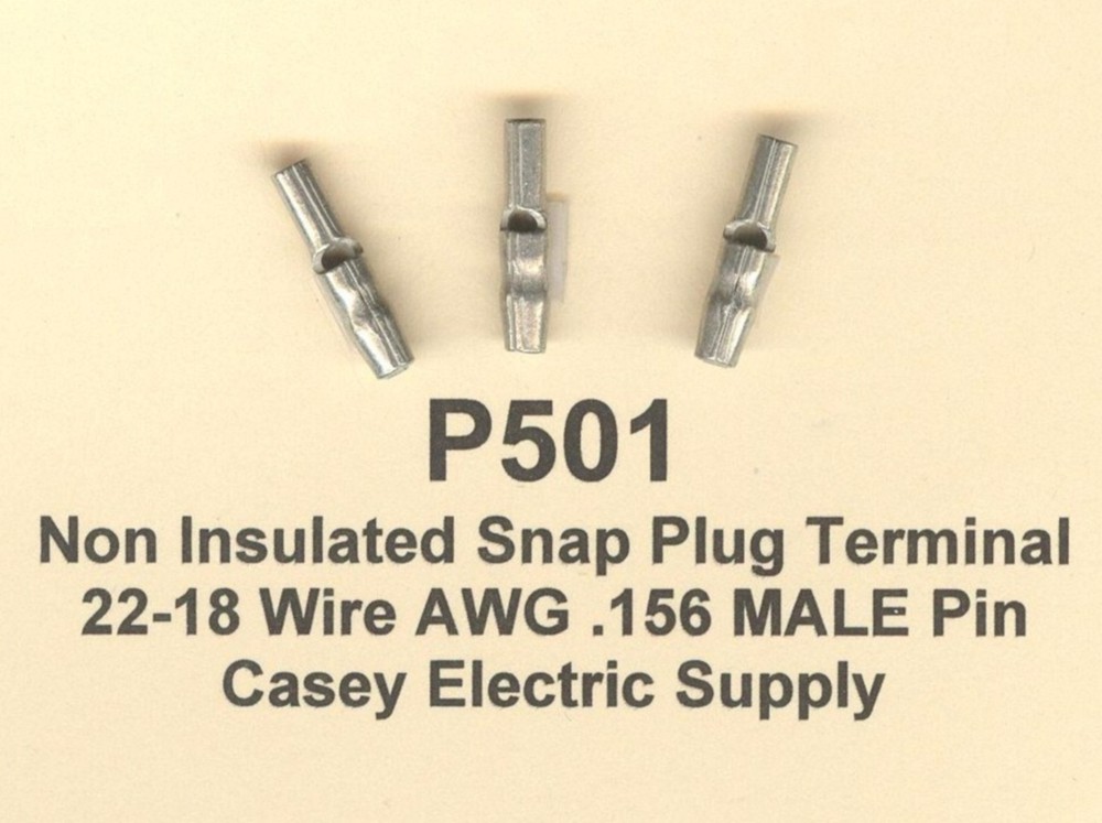 50 Non Insulated Snap Plug Terminal Connector 22-18 Wire Gauge AWG .156 Male Pin