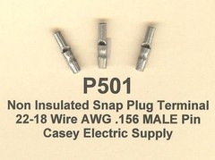 50 Non Insulated Snap Plug Terminal Connector 22-18 Wire Gauge AWG .156 Male Pin