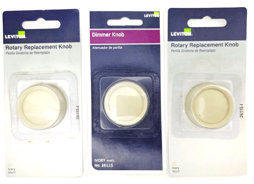 Lot of 3 Leviton 26115 Ivory Dimmer Knobs Fits .25″ Diameter “D” Shaped Shaft