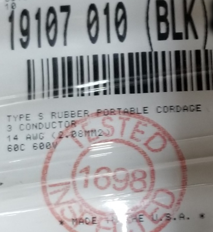 Belden 19107 14/3C Type S 600V/60C Rubber EPDM Portable Power Cord Cable /10ft