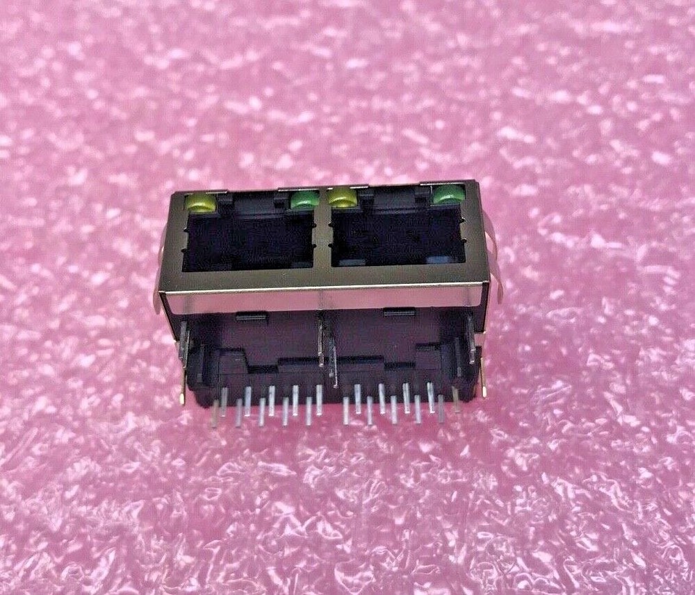 JXD1-2015NL Y/G LEDs Dual Port Right Angle Shielded Board Guide RJ45 Magjack Con
