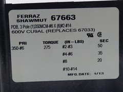 Ferraz Shawmut Mersen 67663 Power Distribution Block, 600V, 3P – NEW Surplus!