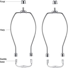 6 Inch Lamp Harp Kits, Nickel Finish, 3/8 Inch Saddle Base Holes, Light Duty
