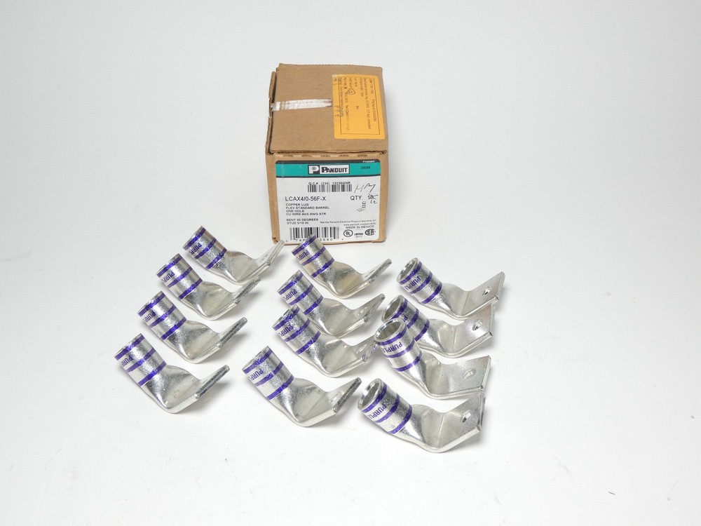 *Box of 12* Panduit LCAX4/0-56F-X Flex Standard Barrel One Hole Copper Lug 4/…