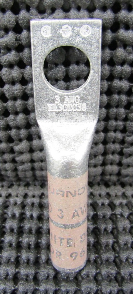 BURNDY YA3CTC38 AWG#3 3/8″ 1-HOLE LONG BARREL LUG – LOT OF 4 / NEW IN PACKAGE