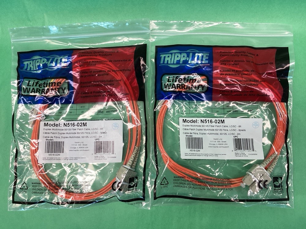 X2 Tripp Lite N516-02M Duplex Multimode 50/125 Fiber Optic Patch Cable LOT OF 2