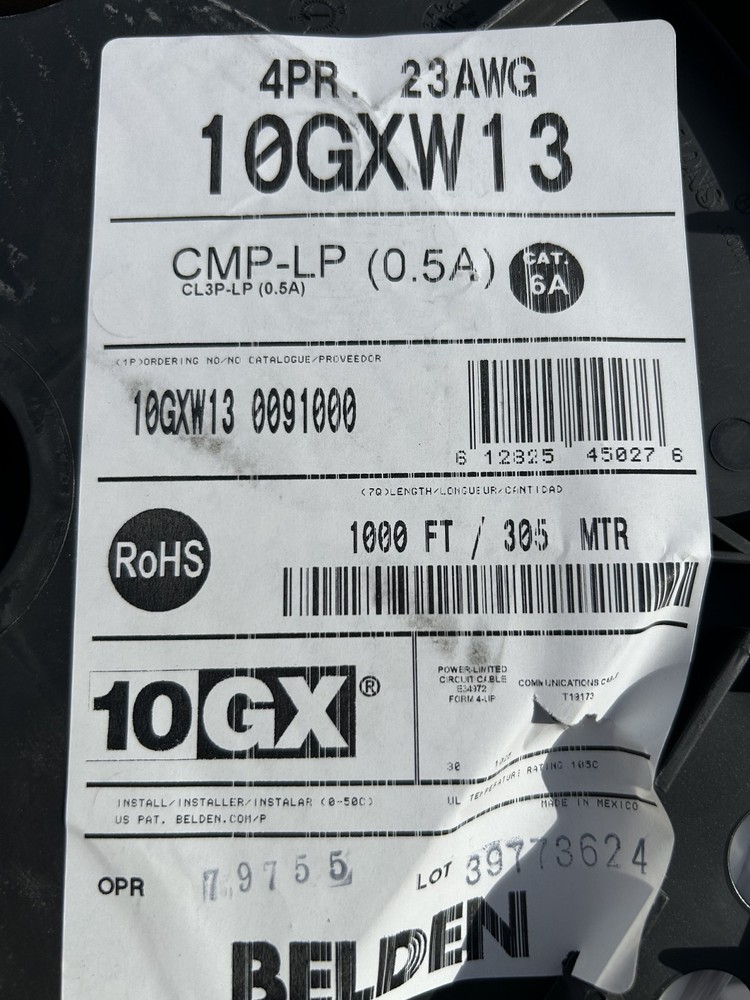 BELDEN CAT 6A 10GXW13 D151000 CMP 1000 FEET – WHITE.