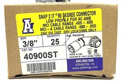 Arlington 40900ST 90 Degree Snap 2 It Connector (Pack 25) (NEW)