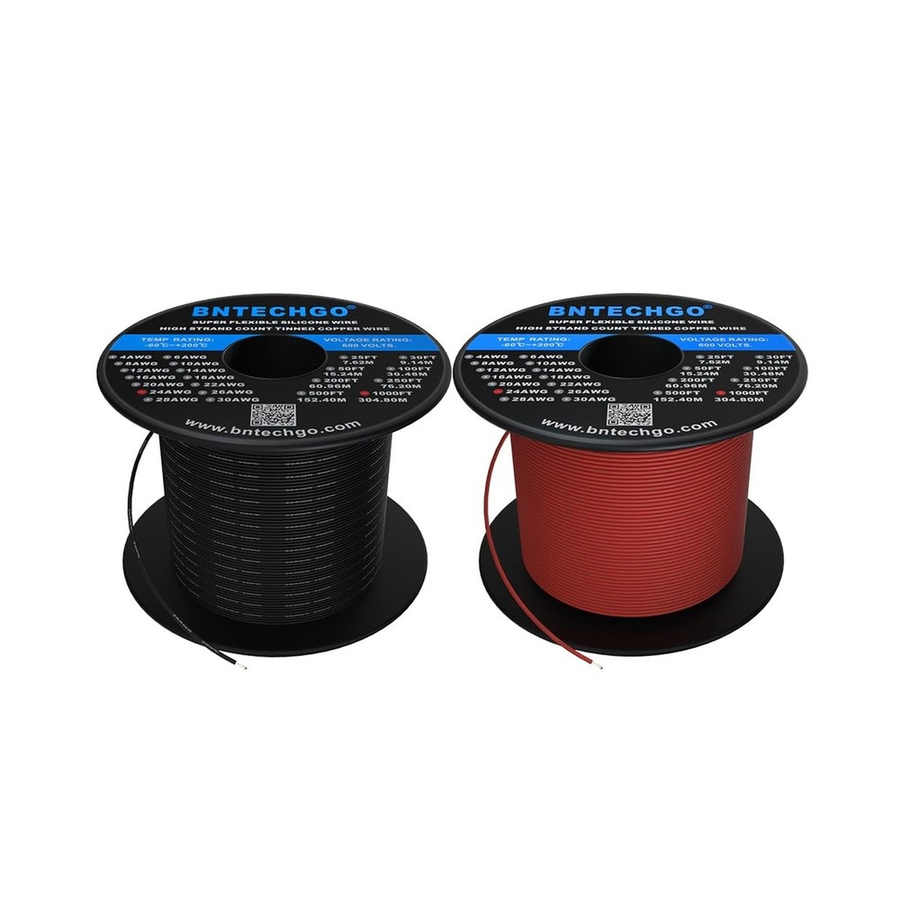 BNTECHGO 24 Gauge Silicone Wire Spool Red and Black Each 1000ft Flexible 24 A…