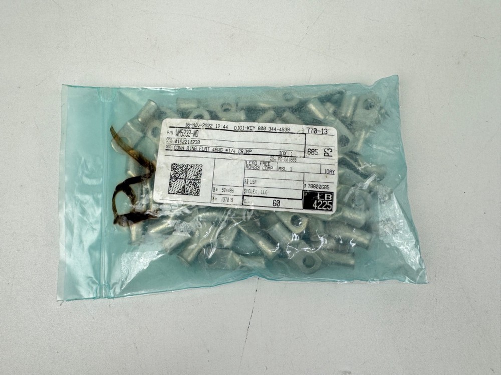 x60 MOLEX TIN PLATED Copper Ring Lug Terminal Connector #4 Wire Gauge 1/4″ Stud