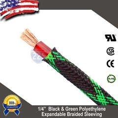 100 FT 1/4″ Black & Green Expandable Wire Sleeving Sheathing Braided Loom Tubing