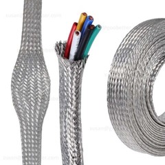 Braided Fabric Cable Flat Tinned Copper Metal Shielding Braided Sleeve Wire