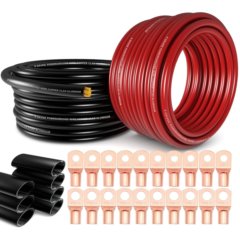 1/0 Gauge Wire(20ft Each – Red/Black) Copper Clad Black/Red -20ft