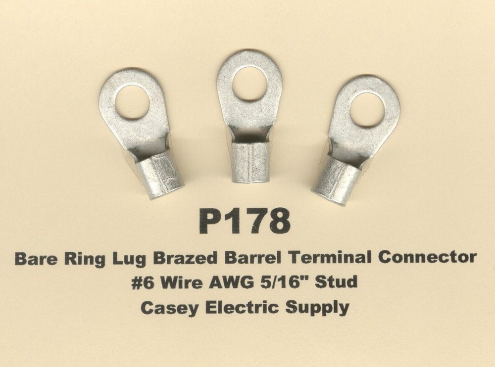20 Bare Ring Lug Brazed Barrel Terminal Connector #6 Wire Gauge 5/16″ Stud USA