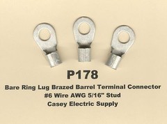 20 Bare Ring Lug Brazed Barrel Terminal Connector #6 Wire Gauge 5/16″ Stud USA