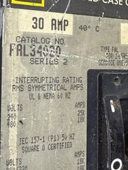 Square D PFA32030 30-Amp Bus Plug 3-P 3-W 250-V FAL34030 Circuit Breaker