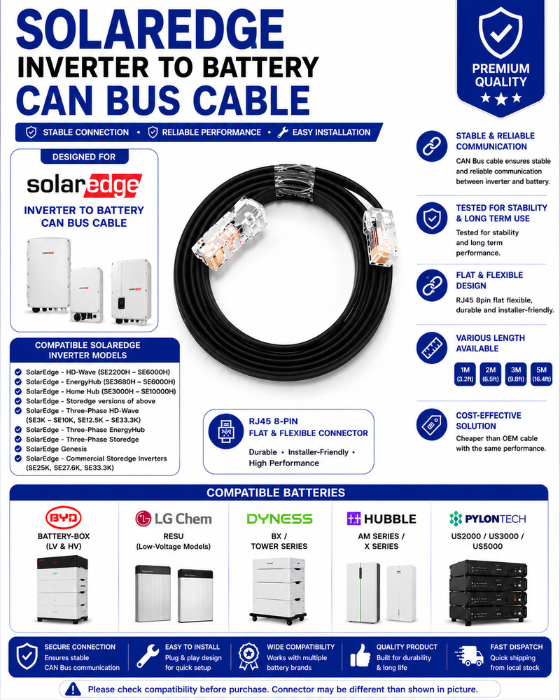 SOLAREDGE CAN CABLE INVERTER TO BATTERY – BYD / PYLONTECH / DYNESS / HUBBLE
